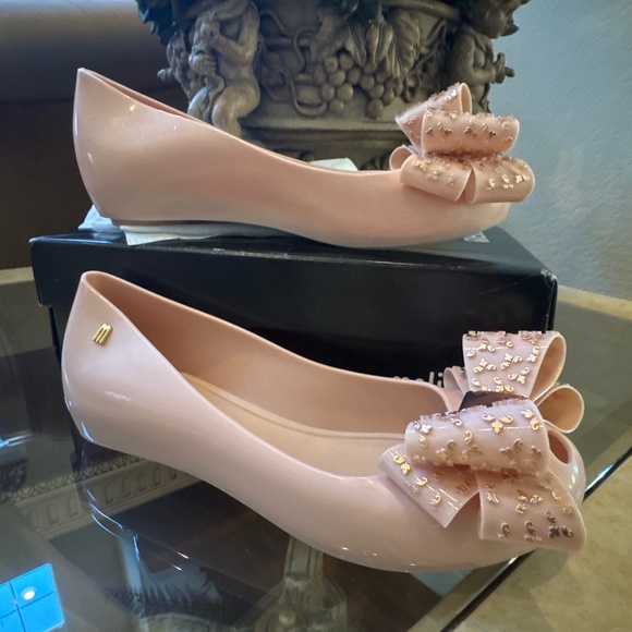 Melissa Jelly Rose Bow Peep Toe Flats Size 7-38 - Picture 1 of 10